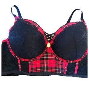 Torrid Curve Bra Women 42DD Red Plaid XO Boost Plunge Push Up Underwire Sexy